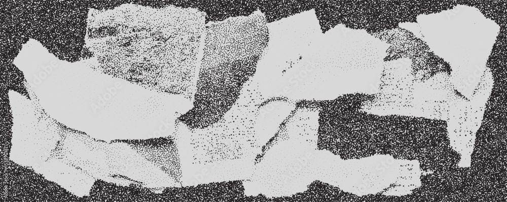 Poster abstract composition of textured shapes in monochrome contrasting tones displayed on a mottled dark 