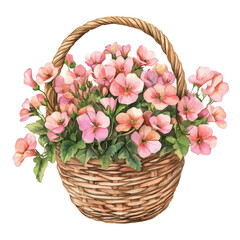 watercolor of A Diascia Flower Basket, vector, isolated on a white background.