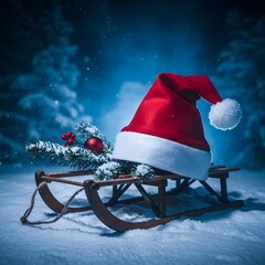 Santa Hat and Christmas Ornament on Sled