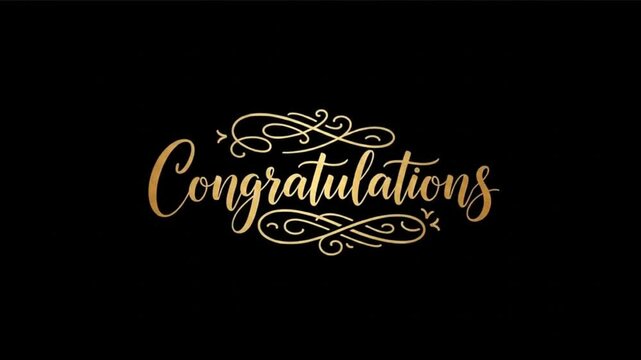 Elegant congratulations message with falling gold and white confetti on black background