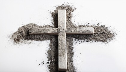 ash wednesday christian cross marked with ash on white background