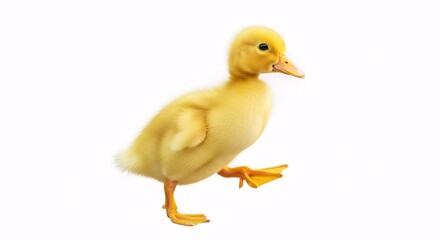 Adorable Yellow Duckling Walking on White Background Perfect for Spring Themes and Easter Designs
