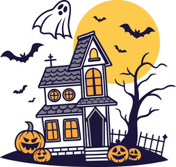 Playful halloween haunted house logo design spooky fun and festive