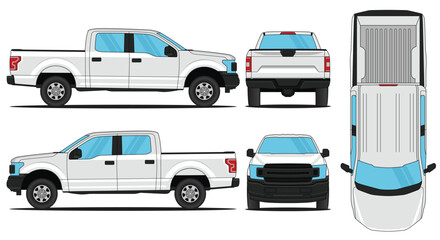Car Vector Pickup F150 - Mockup car vector for branding on isolated white background. Side, Front, Rear, Top Views © Deden Irfandi