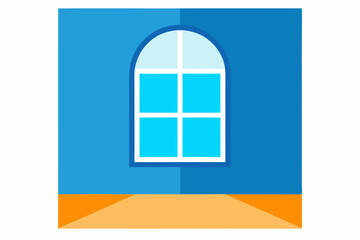 Arch window in blue room with orange floor