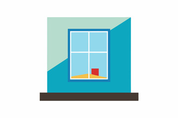 Simple house window with red and yellow shapes