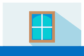 Simple illustration of a blue window with wooden frame