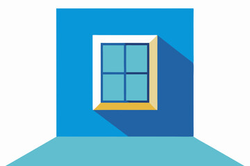 Single pane window on blue wall minimalist design