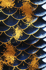 A close up of Blue Koi scale patterns on fabric.
