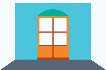 Orange door with arch and teal wall