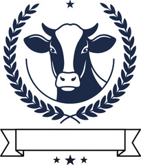 Adobe Illustrator cow head logo design Regal Dairy Cow Insignia with Laurel Flourish.