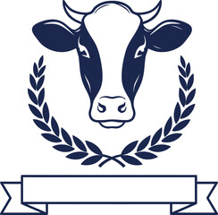 Adobe Illustrator cow head logo design Sophisticated Dairy Cow Symbol with Laurel Accents.