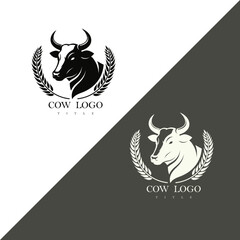 Adobe Illustrator cow head logo design Royal  Crest with Laurel Flourish.