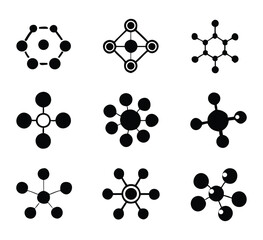 High-Quality Vector Silhouette Icons Set of Molecular Structures, Chemical Compounds, Science Atom Designs, Organic Chemistry Illustrations
