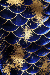A close up of Blue Koi scale patterns on fabric.