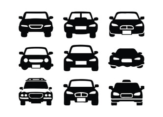 Bold Black Car Front Silhouette Vector Set for Automotive and Transportation Design Projects