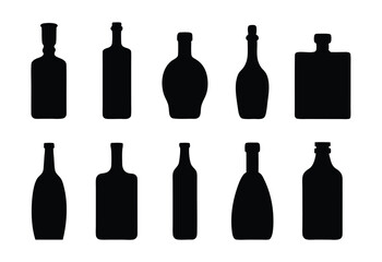 Elegant Black Bottle Silhouette Vector Collection for Beverage and Party Design Themes