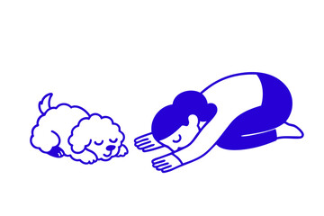 Woman and Dog in Child's Yoga Pose, Woman and Dog in Yoga Pose, Dog Imitates Yoga