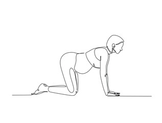 Continuous one line drawing of pregnant mother practicing yoga. Pregnant yoga outline illustration. Editable vector.