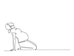 Continuous one line drawing of pregnant mother practicing yoga. Pregnant yoga outline illustration. Editable vector.