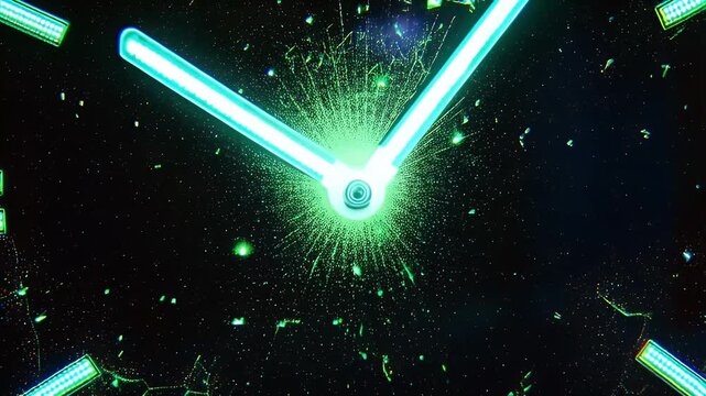 Neon clock with shattered face