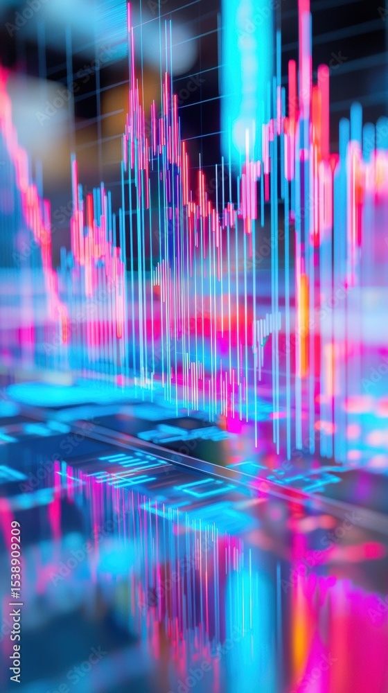 Poster fintech, finance and startup abstract digital graph visualization with vibrant colors and reflection
