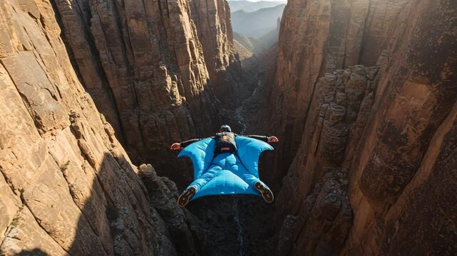 Wingsuit Flying Through Deep Canyon Aerial Adventure