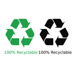 100% Recyclable Green and Black Icon Vector.