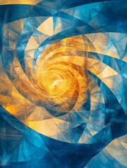 Abstract spiral design with blue and yellow colors suggesting movement and energy.