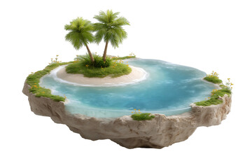 Tropical island paradise floating in the ocean palm trees beach sand and blue water