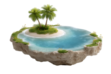 Tropical island paradise floating in the ocean palm trees beach sand and blue water