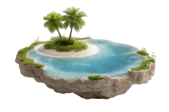 Tropical island paradise floating in the ocean palm trees beach sand and blue water