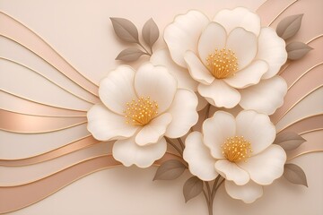Stylized illustration featuring a graceful, minimalist floral design in black, orange and white