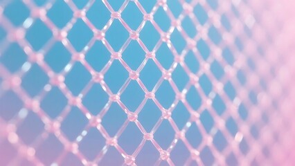 Fototapeta premium Pink netting creates a diamond pattern against a blue background