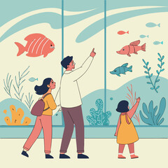 Fototapeta premium A family vector illustration of traveling at aquarium