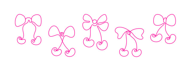 Gift ribbon set Pink cherry Coquette art line sign