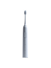 A white electric toothbrush with a white handle and a white head