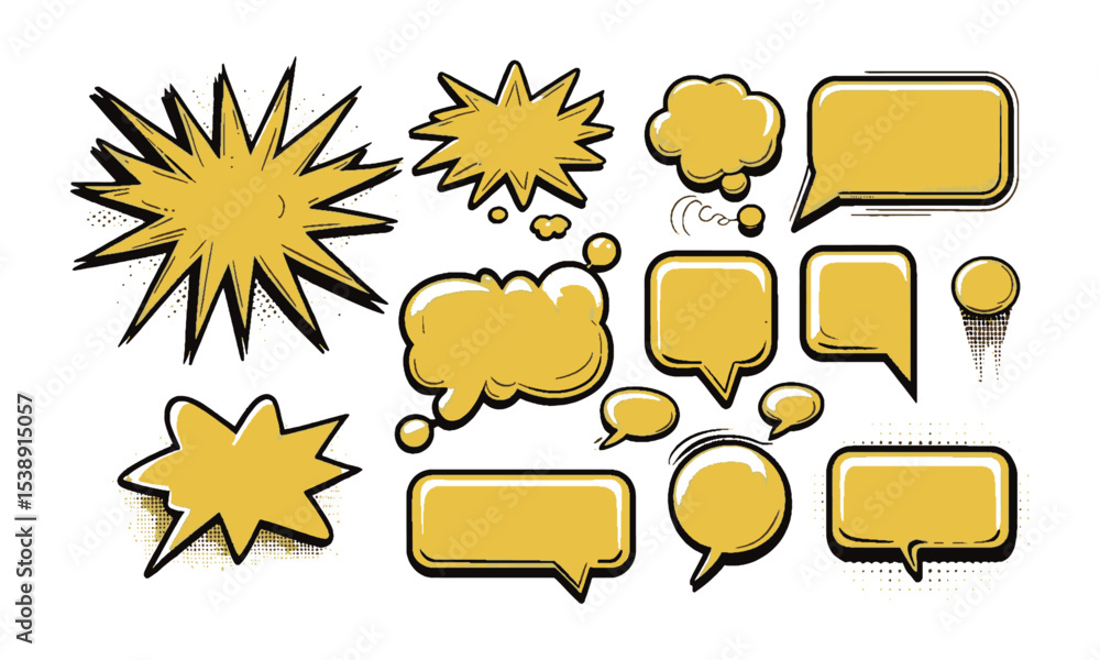Poster vector illustration of a comic-style speech bubble collection featuring distinct bubble designs, eac