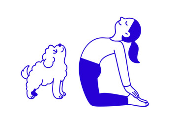 Woman and Dog in Upward-Facing Dog Yoga Pose, Woman and Dog in Yoga Pose
