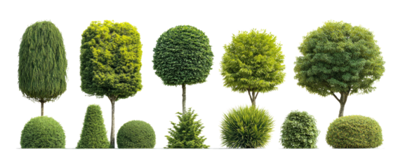 A row of trees with different shapes and sizes