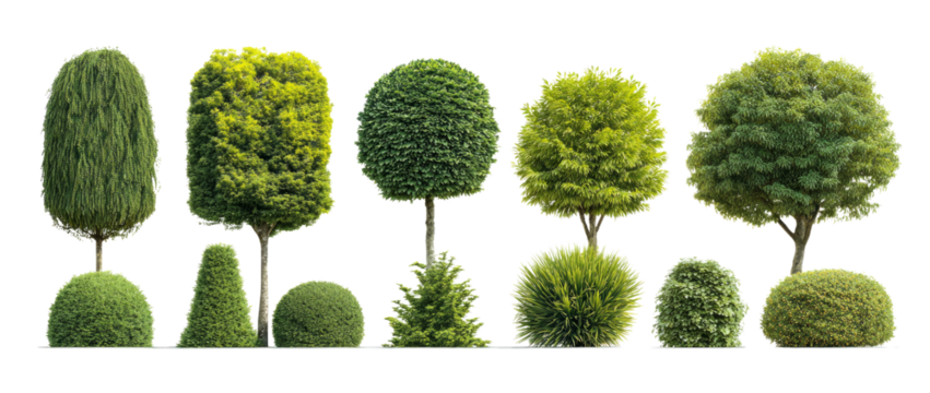 A row of trees with different shapes and sizes