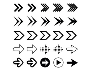Arrows, Black Arrow Icons, Diverse Set of Black Arrow Icons for Design and UI, set featuring various arrow shapes and play icons, all in solid black, arrow, icon, UI, graphic design, vector, navigatio
