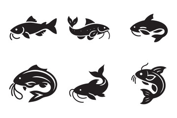 Set of catfish silhouette on white background. Catfish vector icons