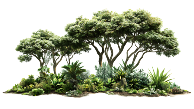  lush trees, cut out isolated on white or transparent background  background 