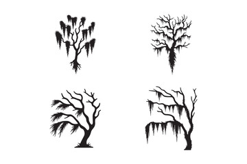Set of Spanish moss silhouette on white background. Spanish moss vector icon