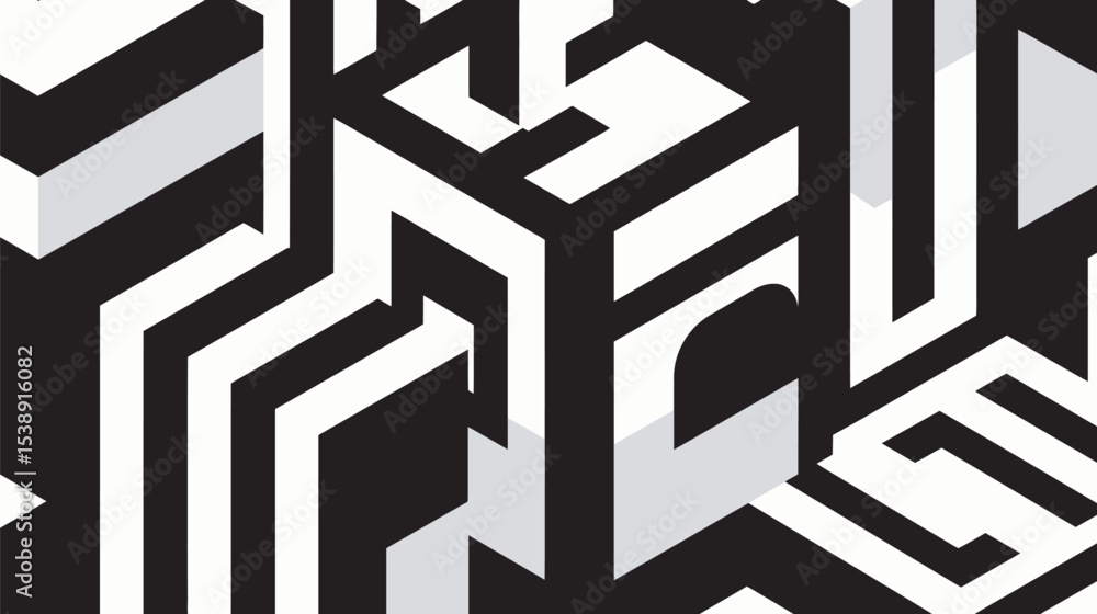 Poster abstract shapes construct maze pattern background monochrome design