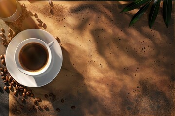 Premium Quality Image of a Brown Poster with a Cup of Coffee and Coffee Beans
