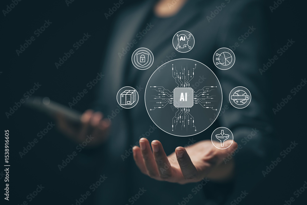 Poster chatbot chat with ai artificial intelligence. concept of using ai technology to help work in order t