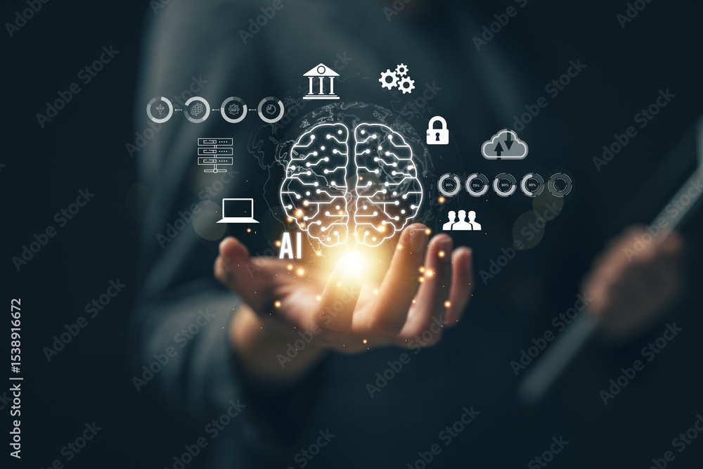 Poster chatbot chat with ai artificial intelligence. concept of using ai technology to help work in order t