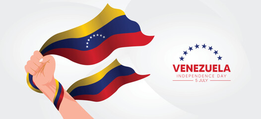 Venezuela Independence Day 5 July flag ribbon in hand vector poster